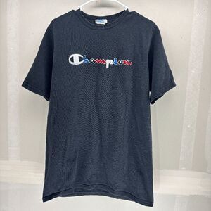 Vintage 90s Champion Women's L Faded Spell Out Short Sleeve T-Shirt Black Cotton